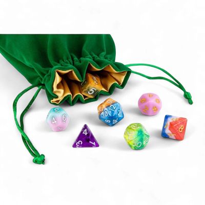 Fanroll: Large Velvet Dice Bag: Green w/ Gold Satin