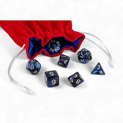 Fanroll: Large Velvet Dice Bag: Red w/ Blue Satin
