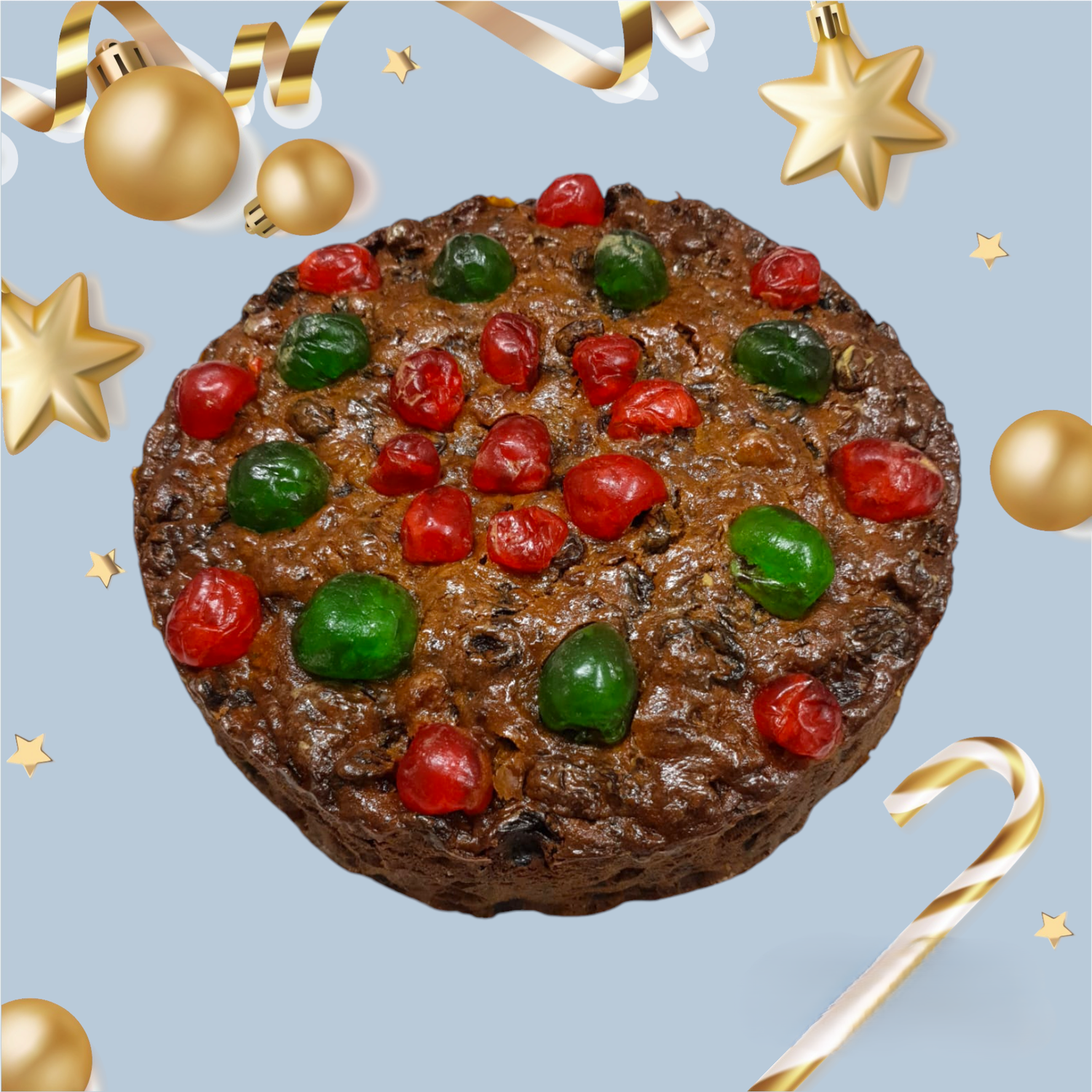 Round Fruit Cake with Cherries