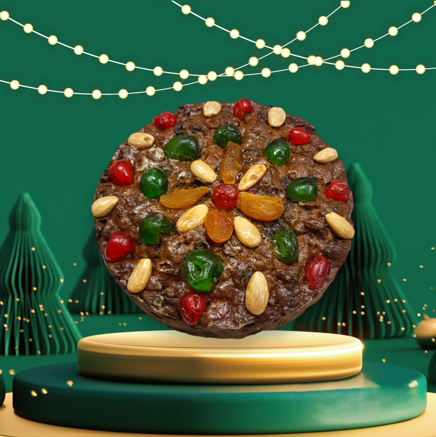 Round Fruit Cake with Cherries, Nuts & Pears