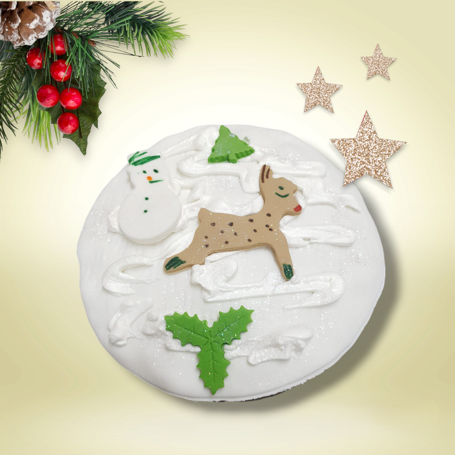 Round Fruit Cake Deer Decorated