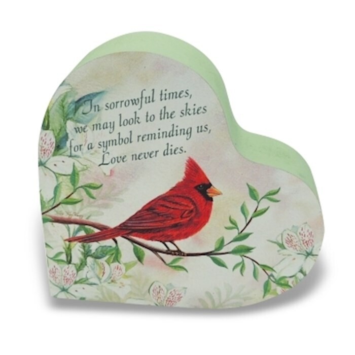 BLK110 CARDINAL MEMOR 2 SIDED FLORAL HEART BLOCK INDIVIDUALLY BAG
