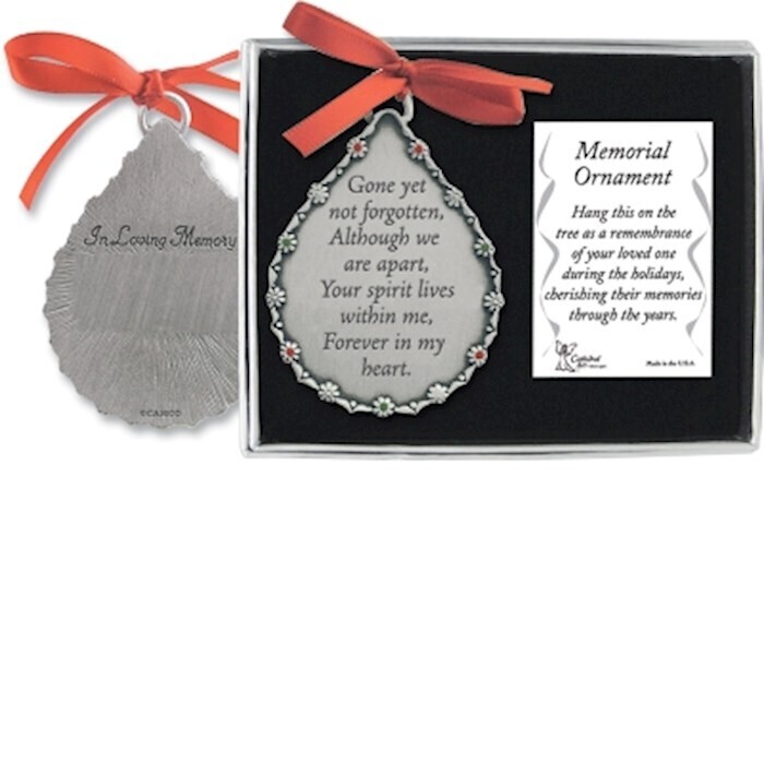 CO520 Gone Yet Not Forgotten Tear Ornament Silver w/ Stones &amp; Ribbon