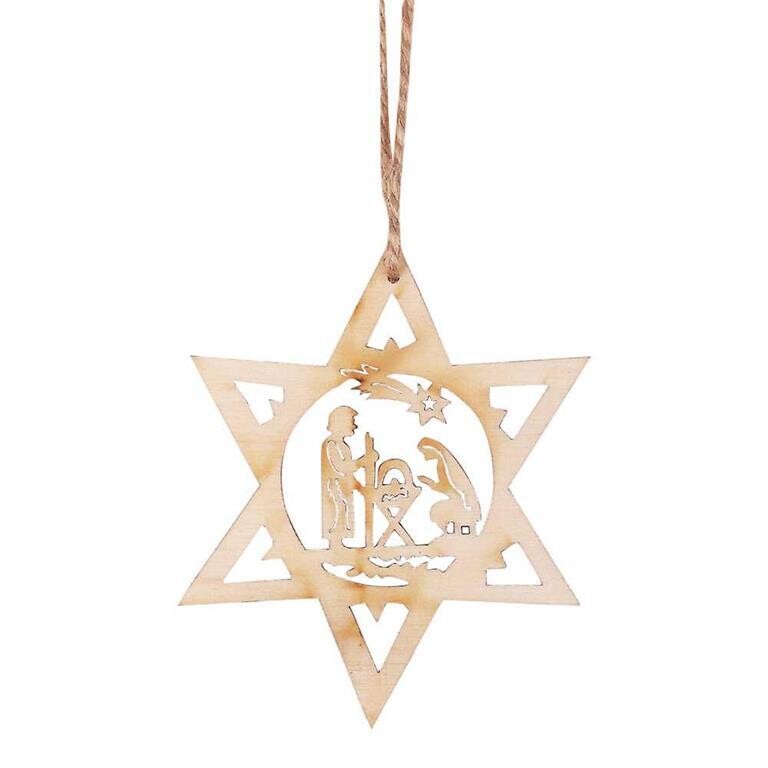 CHO-2181-ORNA STAR W/HOLY FAMILY WOOD 3.875&quot;