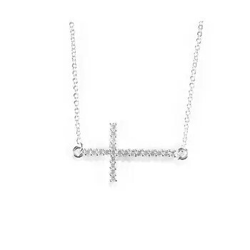 73-0113P Silver Plated Sideways Cross Necklace