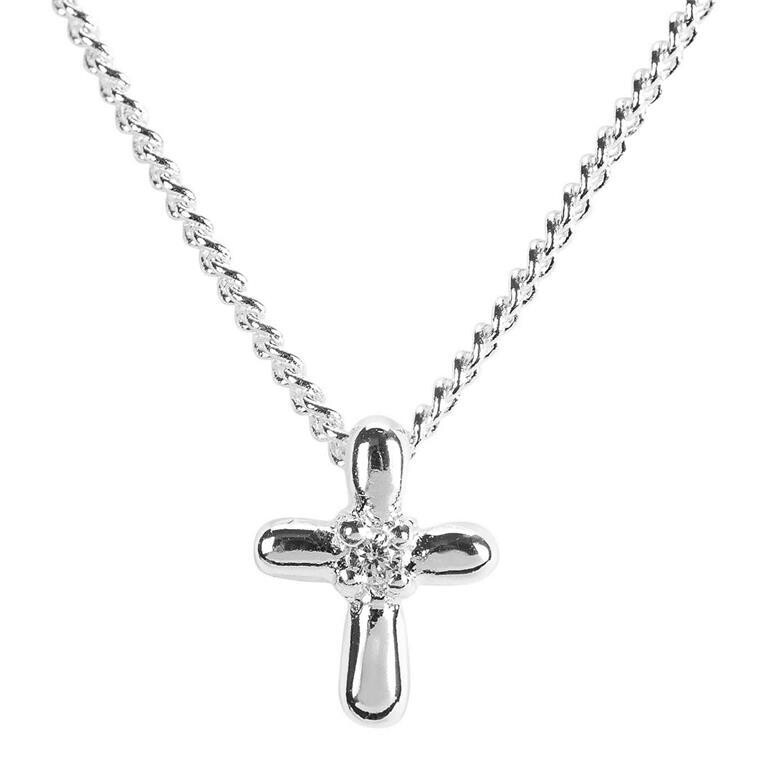 35-8162-PETAL CROSS/CZ SILVER PLATE 16&quot; CHAIN