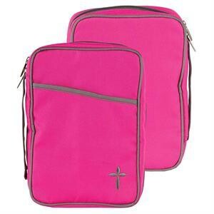 BCK-LP608 Bible Cover Large Pink/grey cross