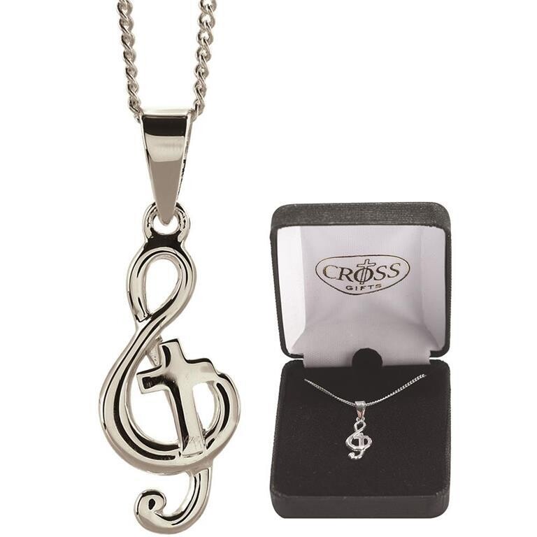 73-2597P Necklace - Treble clef with cross