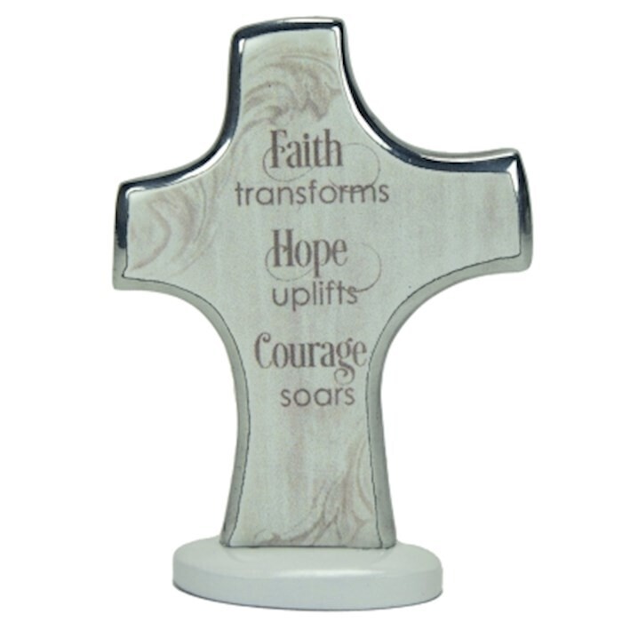 SQP142 Faith Transforms Sm Art Metal Standing Cross
