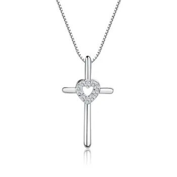 BCN-Cross 02 CZ Heart 14&quot; Necklace Communion