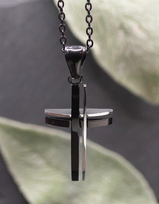 Necklace-Eden Merry-Just For Him-Black/Silver Cross