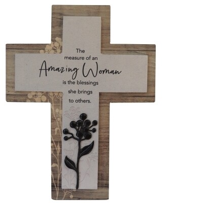 CR120-AMAZING WOMAN LAYERED CROSS W/ FLORAL ACCENT