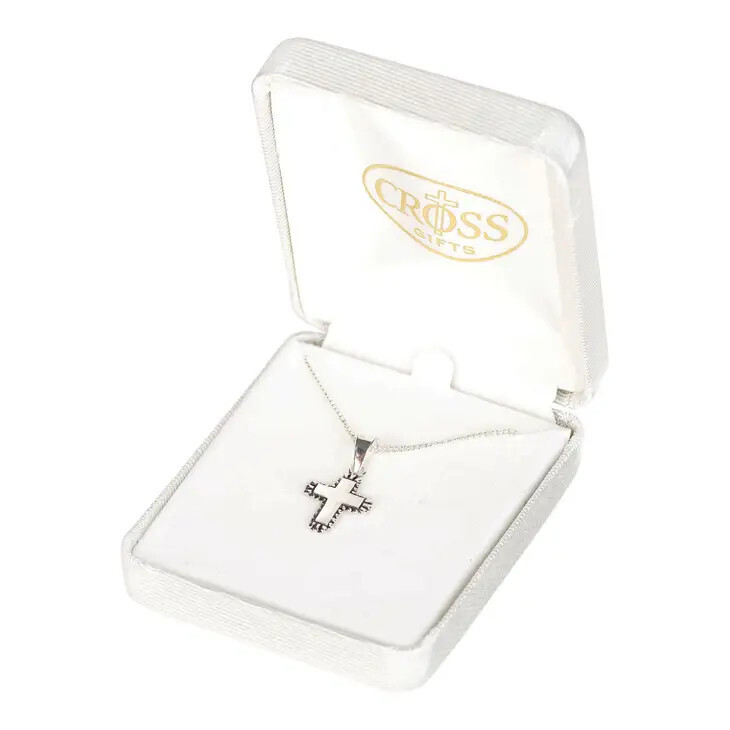 73-7834P Necklace-bud Cross Sil Plt 1/2&quot;&quot;-13&quot;Chain-Boxed