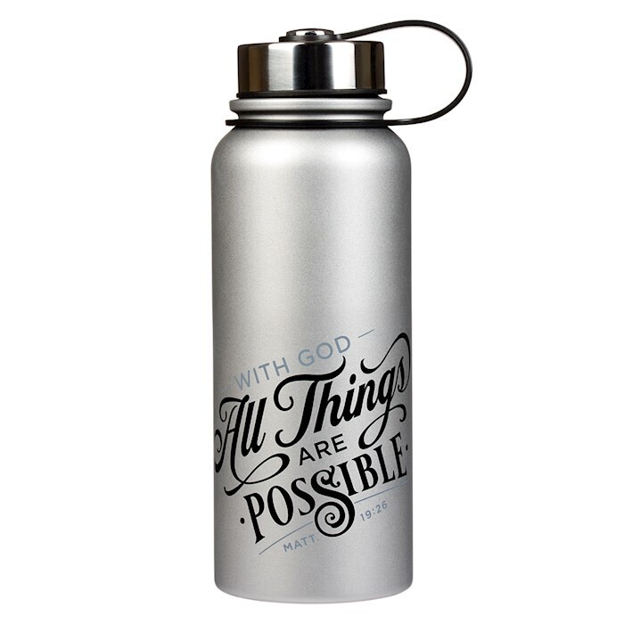 FLS072-Water Bottle-All Things Are Possible-Matthew 19:26-Gray (Stainless)