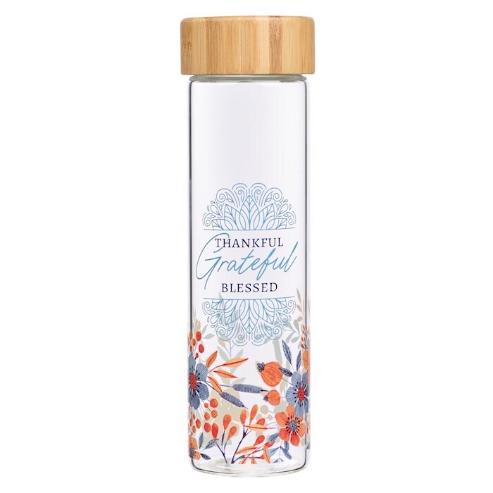 WBT172 Water Bottle Glass w/ Sleeve Give Thanks