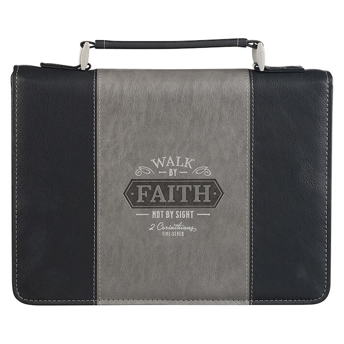 BBM766 Bible Cover-Walk by Faith-2 Corinthians 5:7-Two-Tone Black-MED