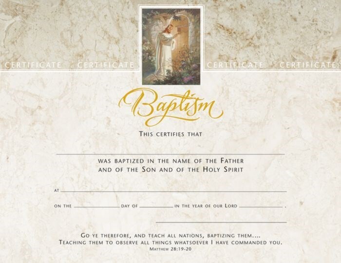 Baptism Matthew 28:19-20 certificate