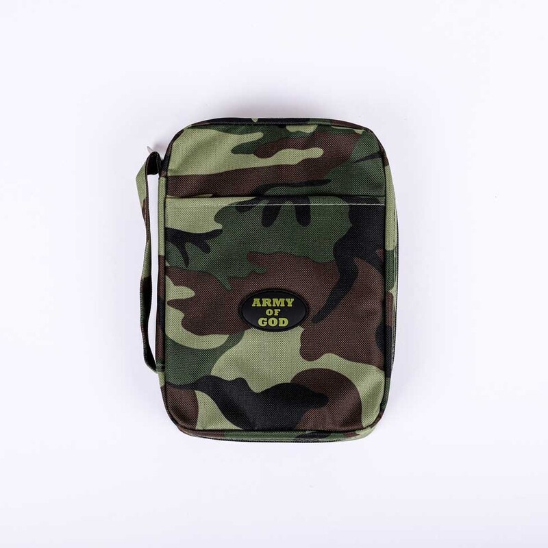53675-BIBLE COVER CANVAS ARMY OF GOD GREEN CAMO L
