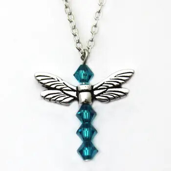 HC-2130 Crystal Dragonfly Pendant on 18&quot; Silver Colored Chain