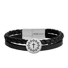 KMBJ106 Crown Cross Braided Metal Bracelet