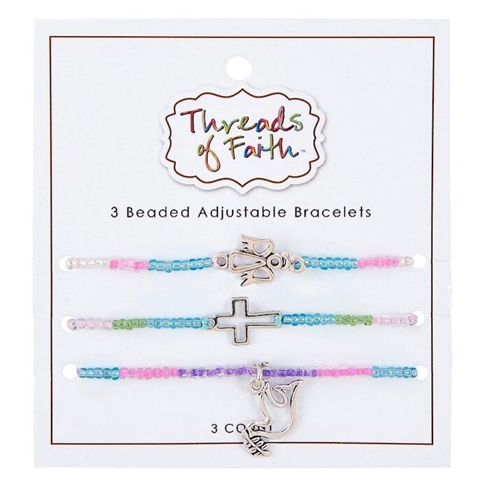 G4800-Bracelet Set-Threads Of Faith-Beaded Adjustable Faith Symbols (Set Of 3)