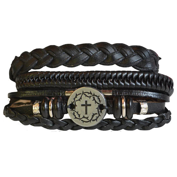 FGBJ167-Faith Gear Crown Cross Mens Bracelet