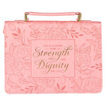 BBM781-Strength and Dignity Rose Pink Faux Leather Bible Cover - Proverbs 31:25-Medium