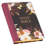 KJV210-Black and Burgundy Floral Faux Leather Large Print Thinline King James Version Bible with Thumb Index