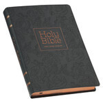 KJV209-Floral Black Faux Leather Large Print Thinline King James Version Bible with Thumb Index