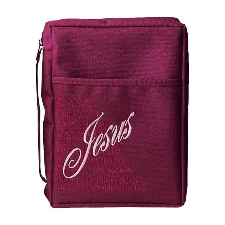 BCK-462-Bible Cover Burgundy w/names of Jesus   - Medium