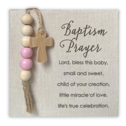 WP562P Baptism Prayer Square Plaque Pink