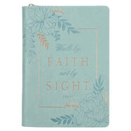 JL652-Walk By Faith Teal Floral Faux Leather Classic Journal with Zippered Closure