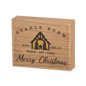 SCHTPLK34-210 TABLE BORN MERRY CHRISTMAS 4X3 WOOD PLAQUE