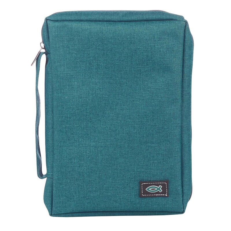 BBC617 Teal Poly-Canvas Value Bible Cover with Fish Badge