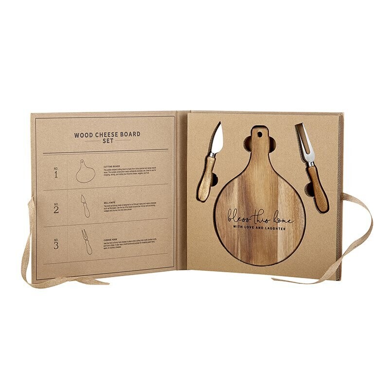 G2041-Cardboard Wood Paddle Cheese Board Set - Bless this Home