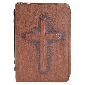 28267XL Bible Cover-Vintage Cross-Brown-XLG