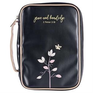 27796L Bible Cover-Grace &amp; Knowledge-Black/Gold-LRG