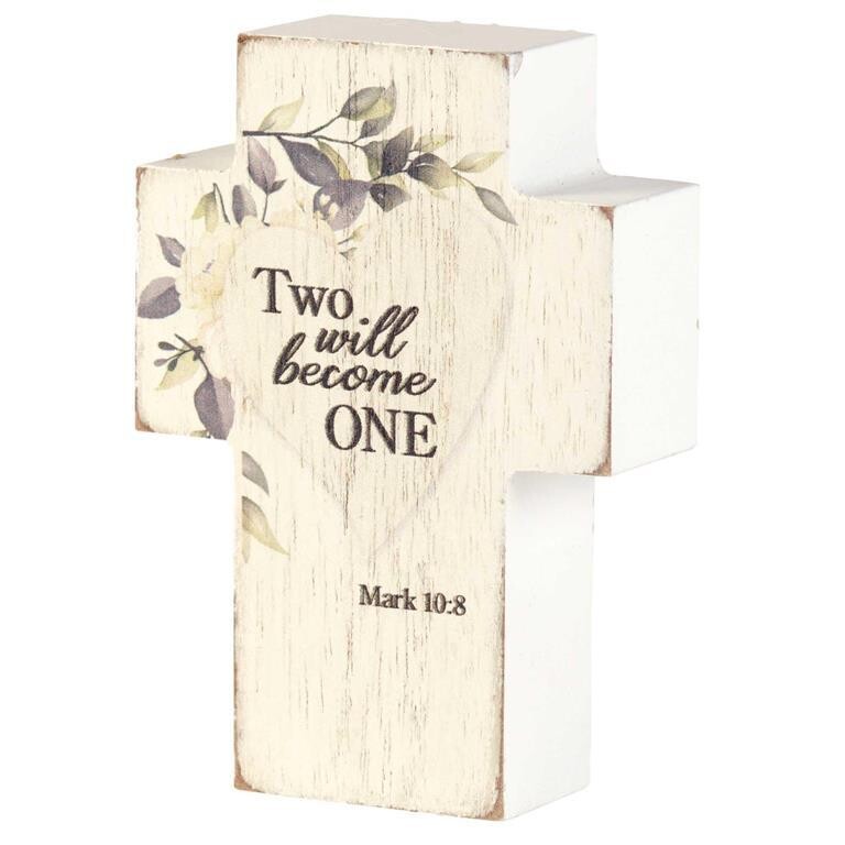 TPLKC34-61 TABLETOP PLAQUE CROSS TWO BECOME MARK 10:8