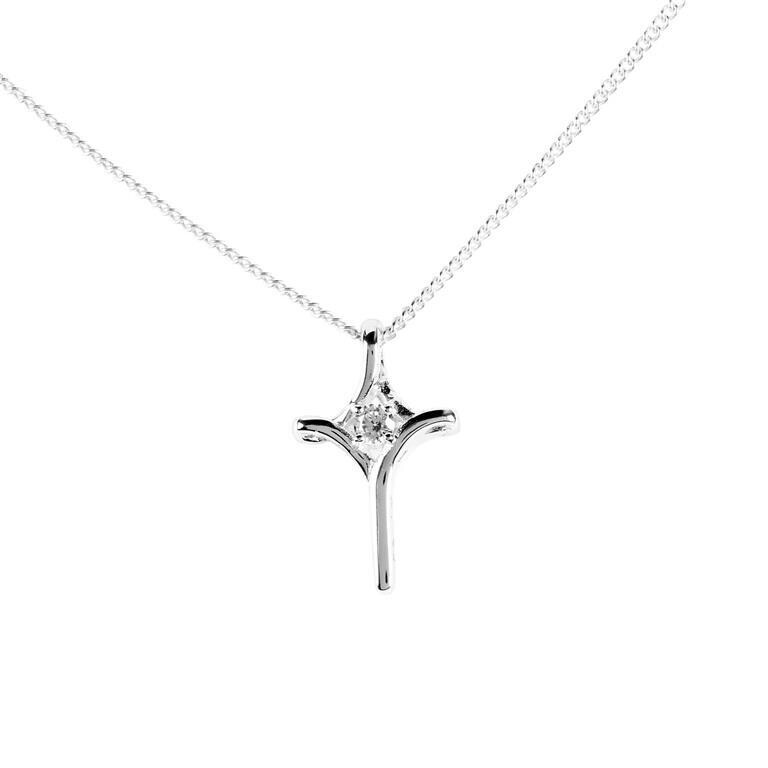 73-4884PNECKLACE MOBIUS CROSS CLEAR CZ