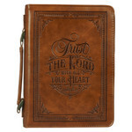BBXL809 Trust in the Lord Honey-brown Faux Leather Classic Bible Cover - Proverbs 3:5