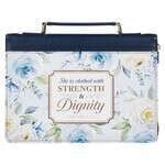 BBXL802 Strength and Dignity Indigo Rose Faux Leather Fashion Bible Cover - Proverbs 31:25