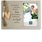 MF341   TWO HEARTS WEDNG FRAME W/BEADS HEART, EASEL &amp; HANGER