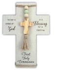 CR127 1ST COMM FABRIC CROSS W/BEADS, CROSS, EASEL, &amp; HANGER
