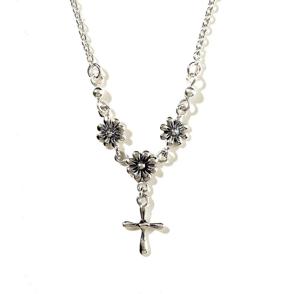 Silver Plated DAISY HEART/CROSS-16.75&quot;