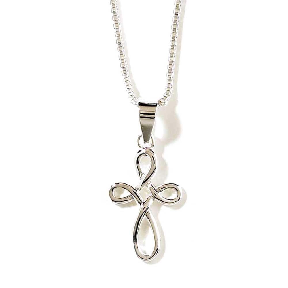 Silver plated 5/8&quot; cross 18&quot; silver plated chain.