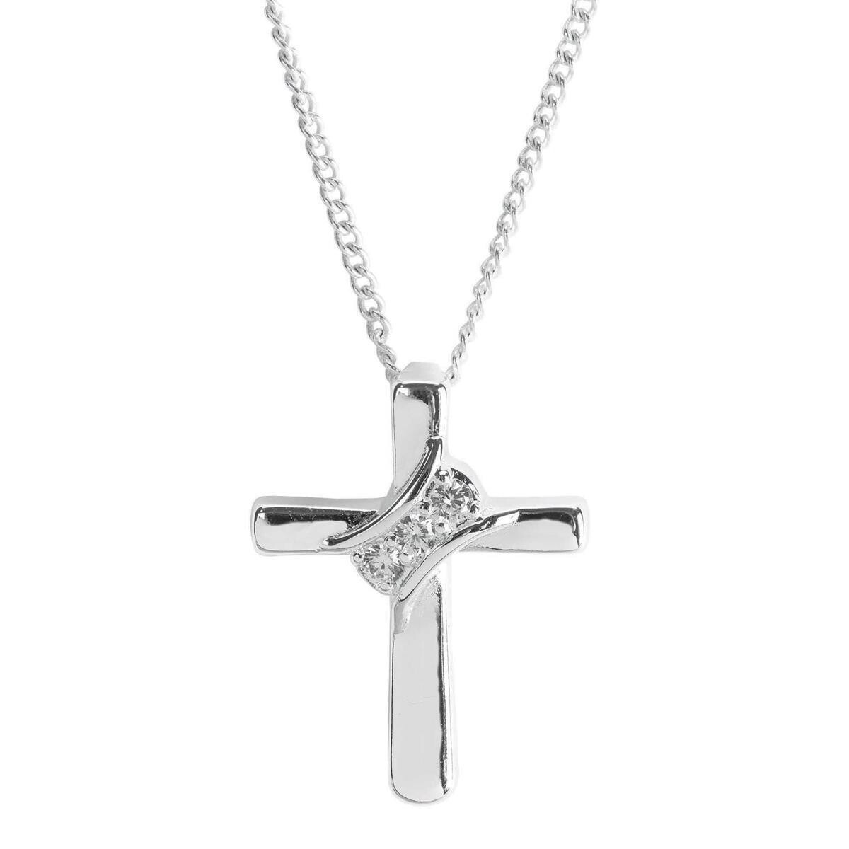 73-7380P CROSS WITH CZ SASH SIL PLT 18&quot; CH