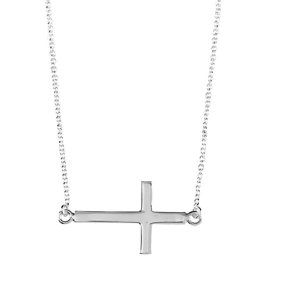 73-4772P Silver Plated Sideways Cross on 18 inch Silver Plated Chain