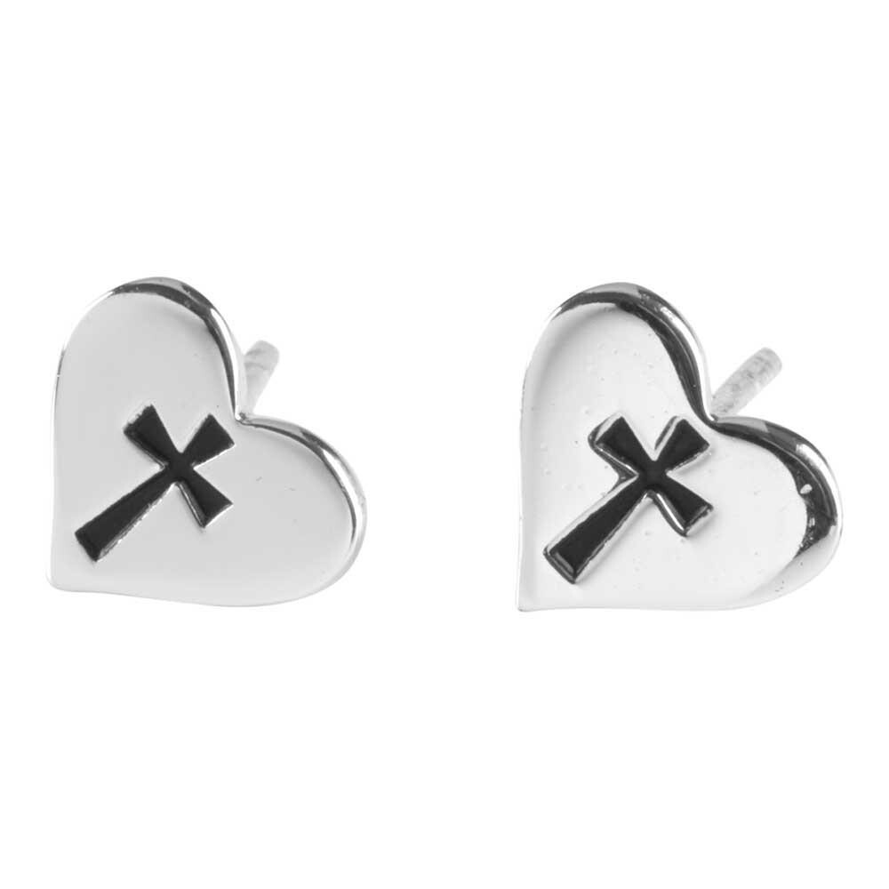 73-4680P Earrings Silver Plated Heart With Cross - SS Posts.