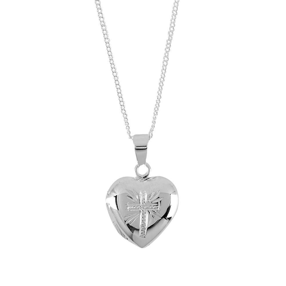 73-4683P Silver plated heart locket w/ cross on front
