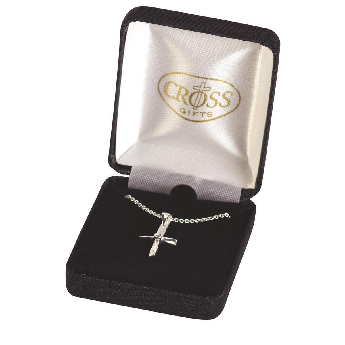 73-4837P NECKLACE RIBBON CROSS WITH CRYSTAL